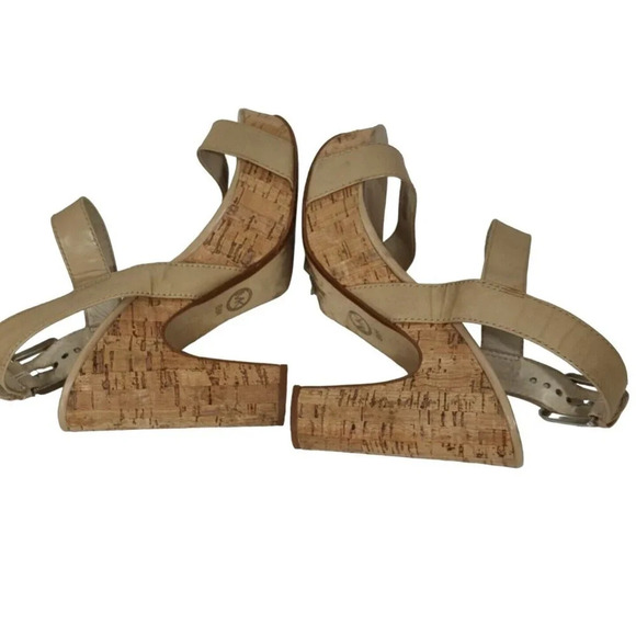Michael Michael Kors Tan Platform Block Cork Heels Sandal Women Size 8.5 M FLAW - Picture 6 of 10